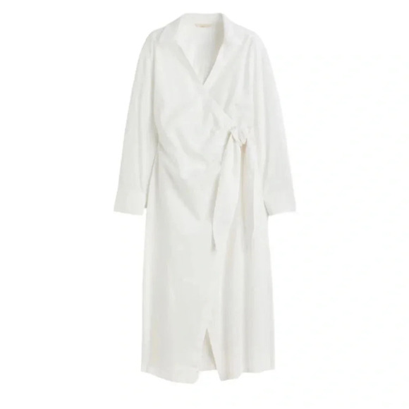 H&M Linen Blend Wrap Shirt Dress NWT  | Cream | Size S - Picture 1 of 6